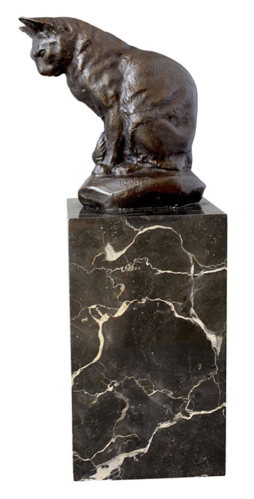 Cat Sculpture Bronze On Marble Base